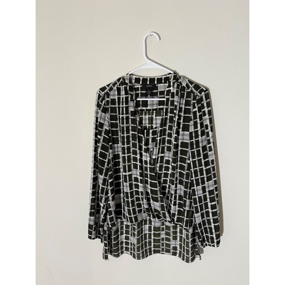 ALFANI Womens Long Sleeve Plaid Wrap Blouse Size 10
